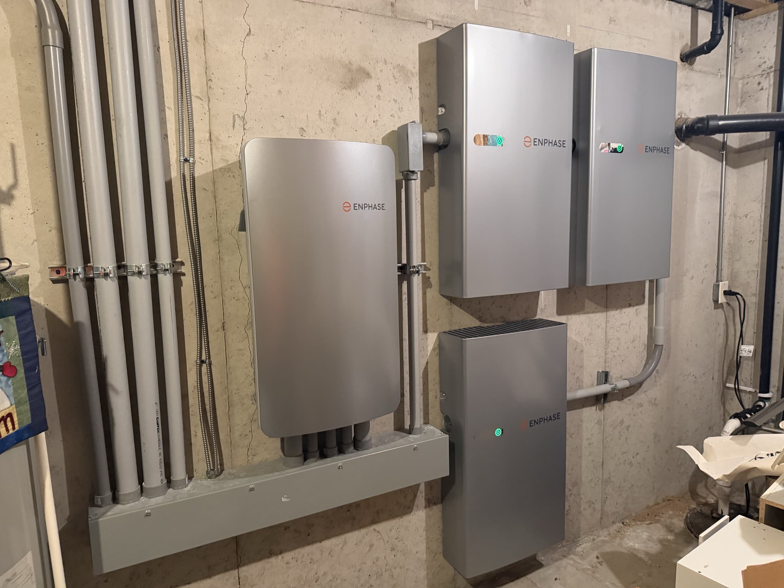 Enphase battery bank and system controller installed in the same Green Bay, Wisconsin home