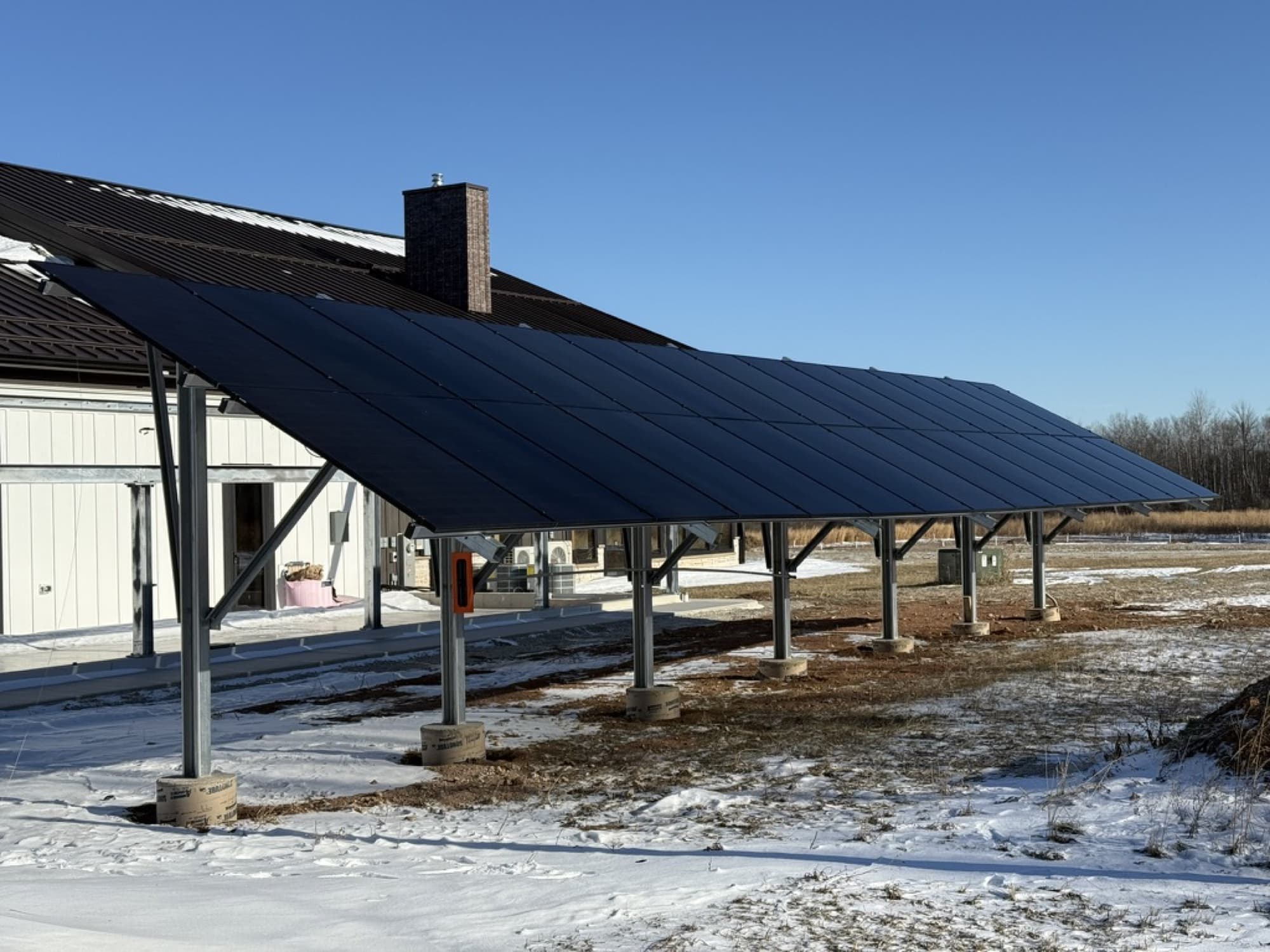 Elevated ground-mount solar array in Brussels, Door County Wisconsin