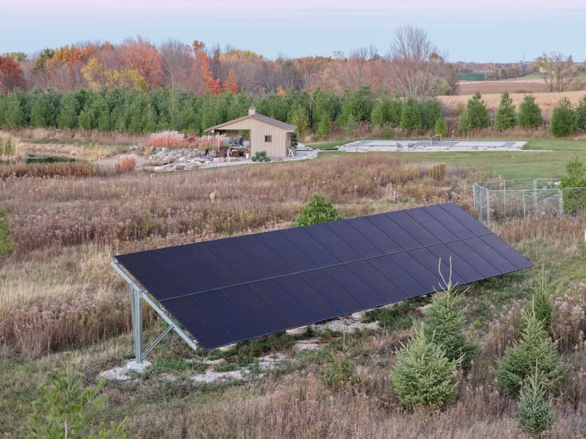Ground-mounted solar array in fall colors, Denmark Wisconsin
