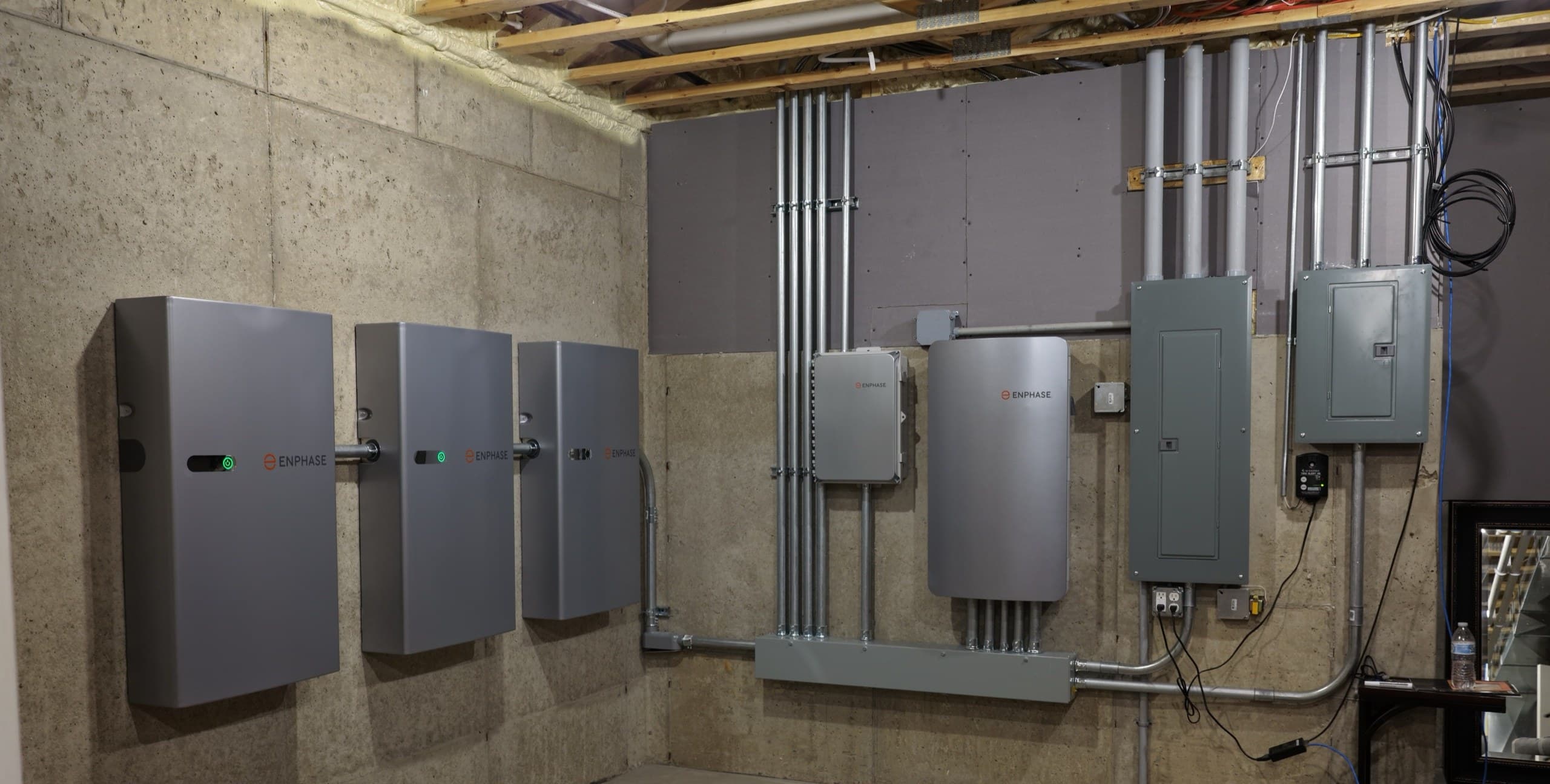Battery bank and system controller with clean conduit work, Door County Wisconsin